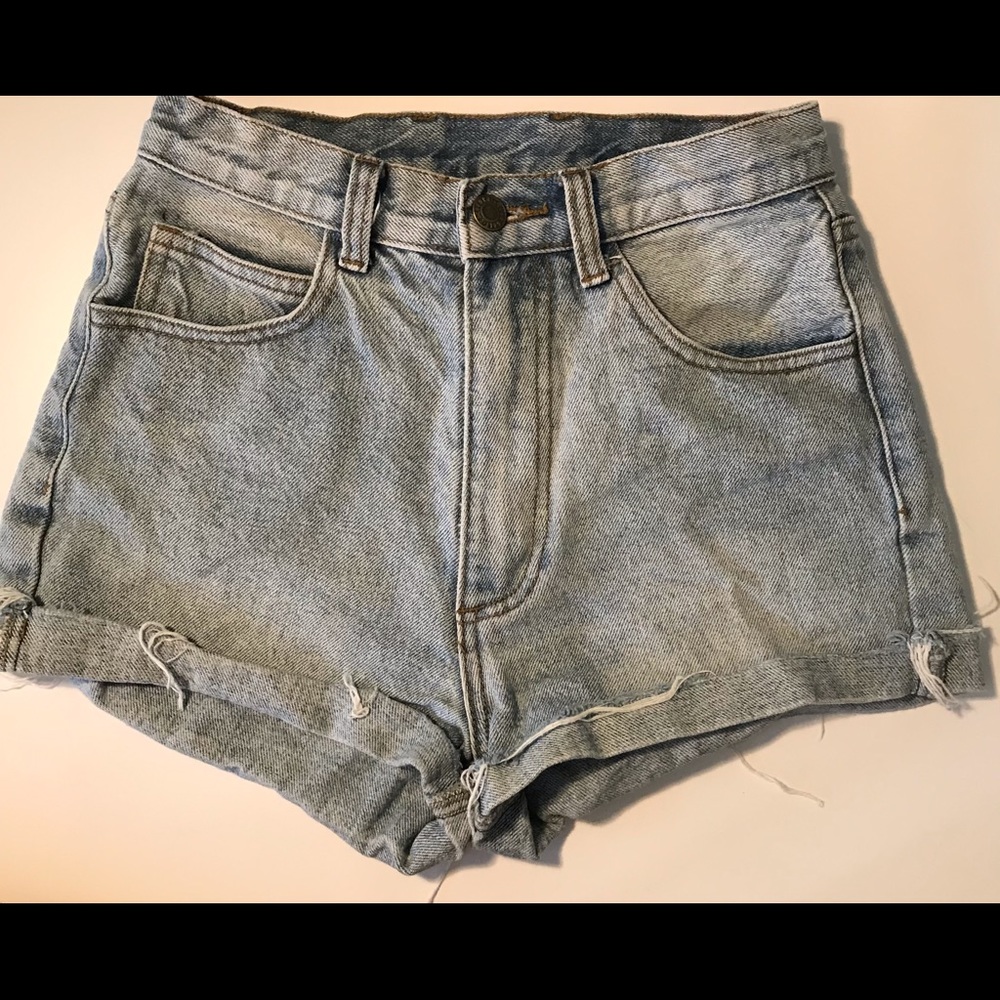 high waisted light wash denim shorts John galt